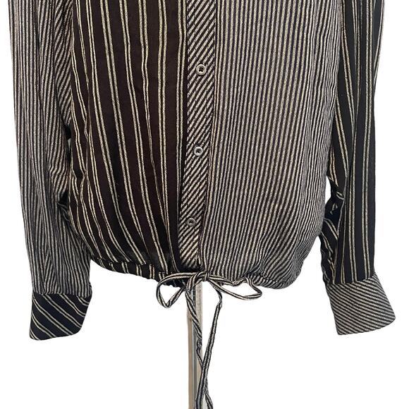 Free People Mixed Stripe Button Top Womens Small Black & Grau Tie Hem Patchwork - Picture 3 of 8